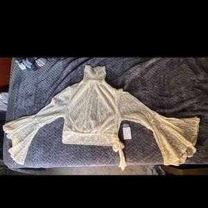 NWT Free People mock neck lace top w/ bell sleeves